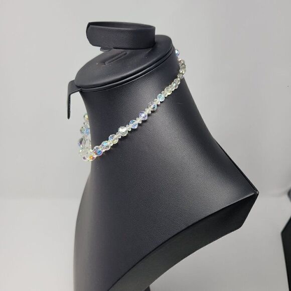 Vintage Graduated AB Crystal Collar Chocker Necklace Aurora Borealis Glam - Picture 7 of 10